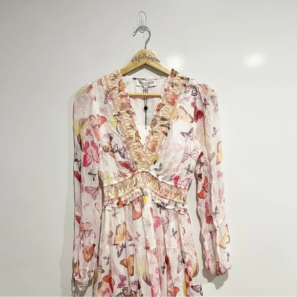 NWT Hale Bob Bluebell Maxi Dress Ivory Butterfly - Picture 6 of 10